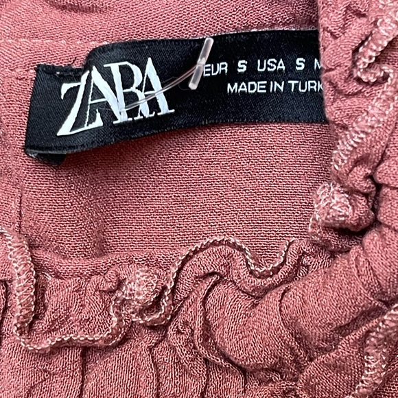 ZARA Dusty Rose Ruffle Neck Peplum Blouse Size S Long Sleeve Feminine Boho - Picture 6 of 9